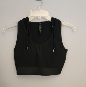 Reflex Black Hooded Mesh Net Sports Bra Crop Top Size Small